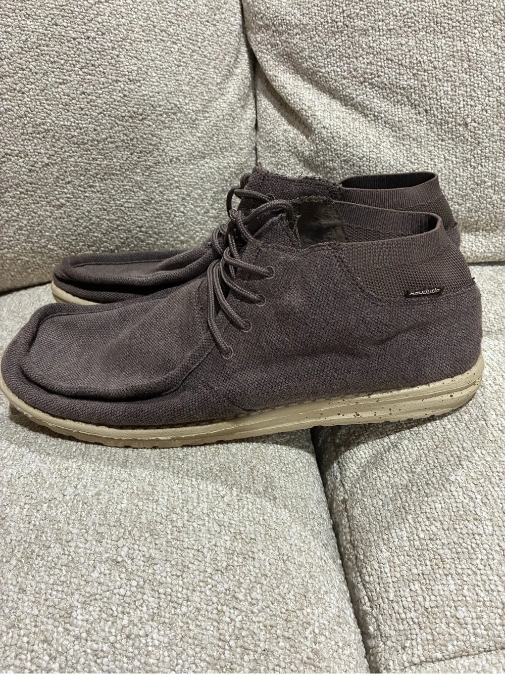 Hey Dude Men's Brown “Wayne” Canvas Slip-On High Top Loafers with Laces